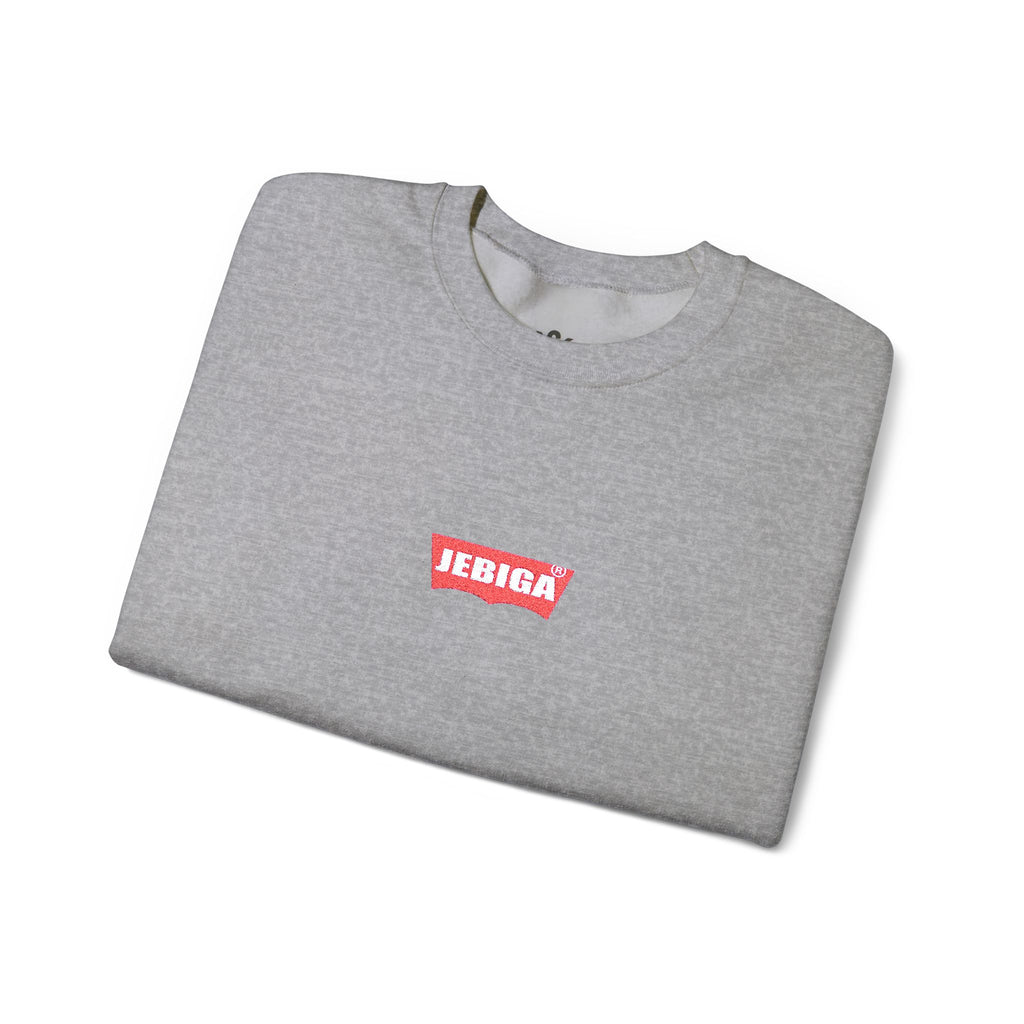 Minimalist White Crewneck Sweatshirt with Small Red Graphic