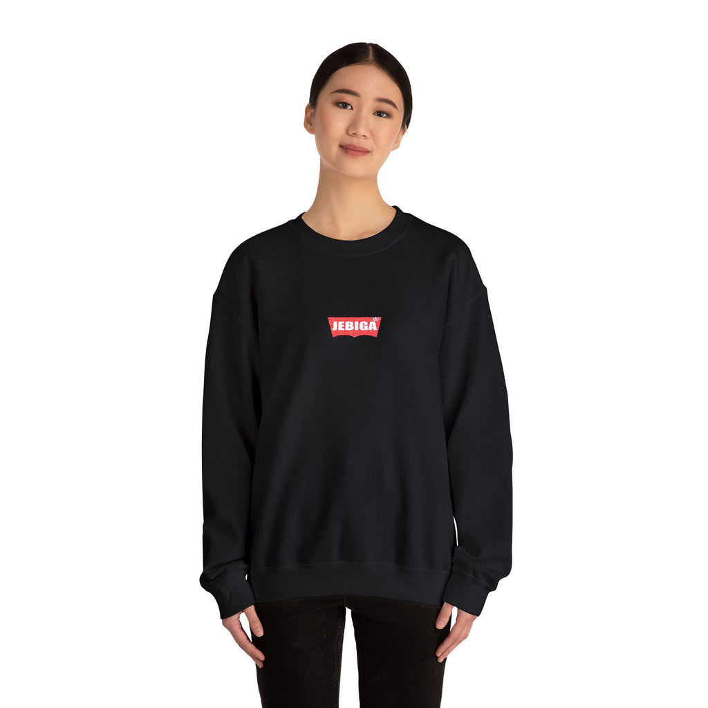 Minimalist White Crewneck Sweatshirt with Small Red Graphic