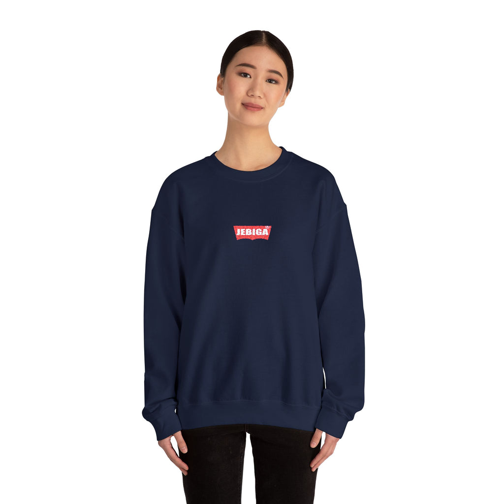 Minimalist White Crewneck Sweatshirt with Small Red Graphic