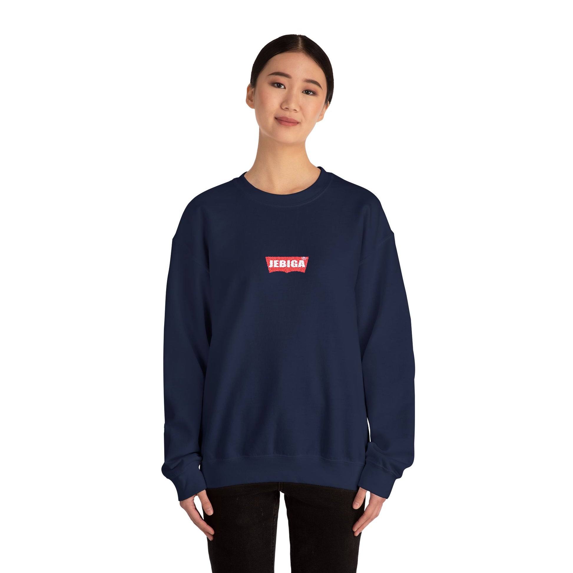 Minimalist White Crewneck Sweatshirt with Small Red Graphic