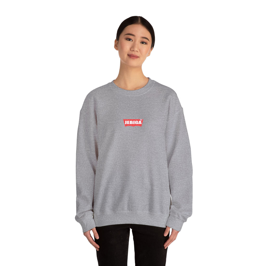 Minimalist White Crewneck Sweatshirt with Small Red Graphic