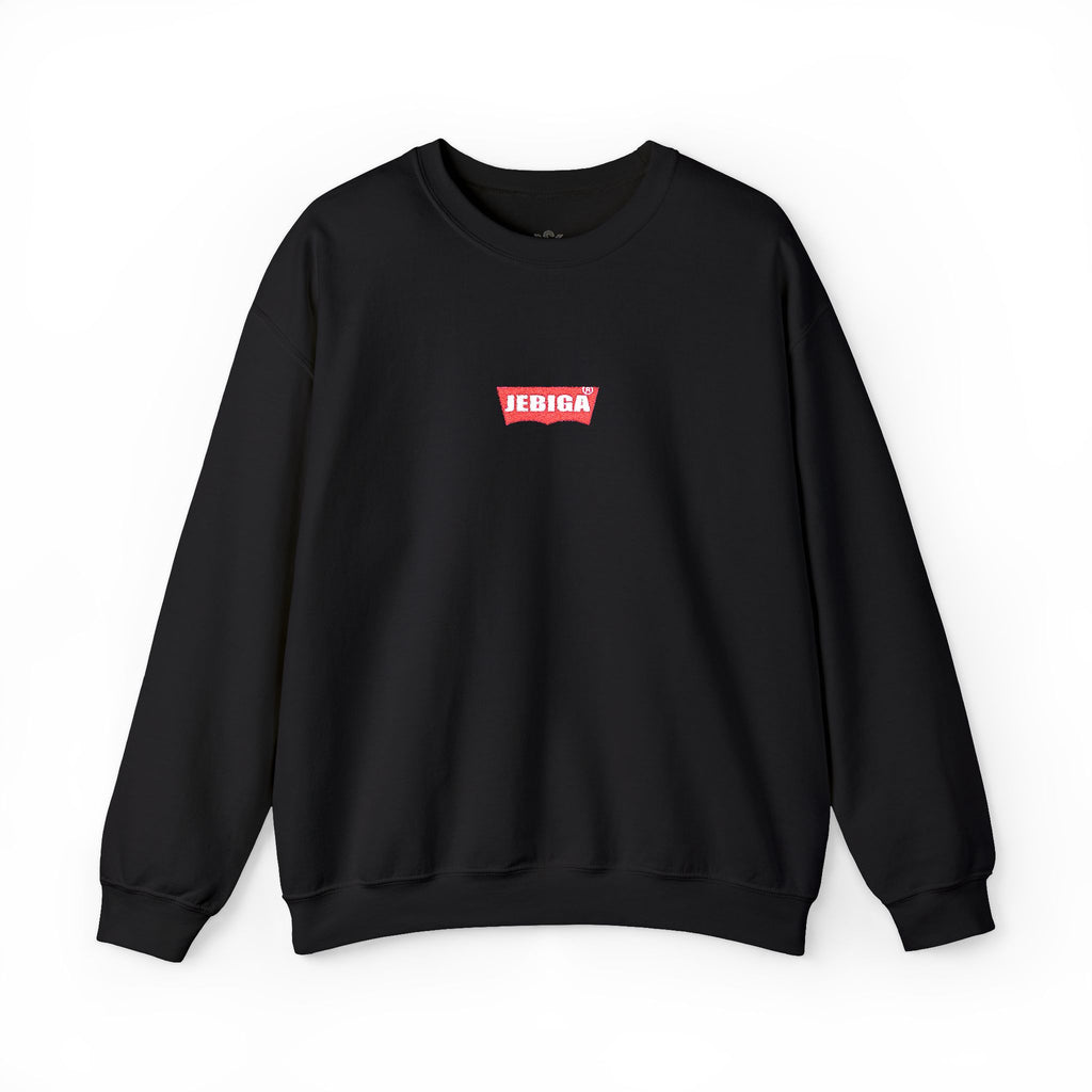 Minimalist White Crewneck Sweatshirt with Small Red Graphic